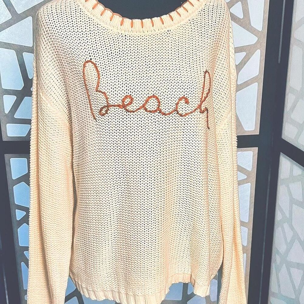 Vintage-havana Women's Cream and Tan Sweater NWT Size L